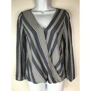 Alythea Small Blue Striped Hi Low Long Sleeve Roll up Blouse